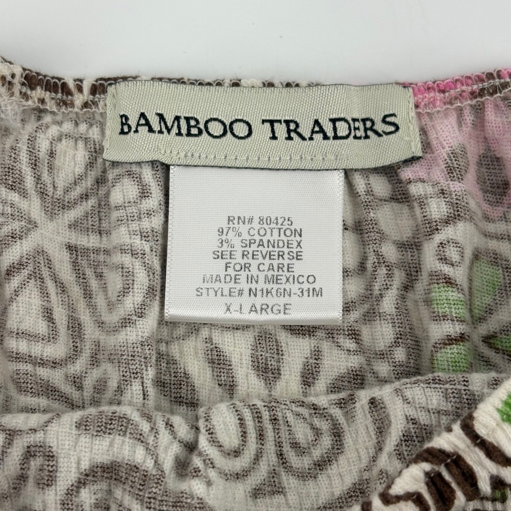 Bamboo Traders Women's XL Brown Pink Floral Tie Waist Peplum Blouse‎ Lizzie Y2K - Picture 7 of 7